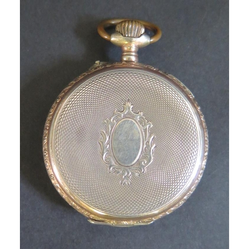 1650 - A Pretty .800 Silver and Gilt Keyless Fob Watch with a pretty floral enamel dial with green tint to ... 