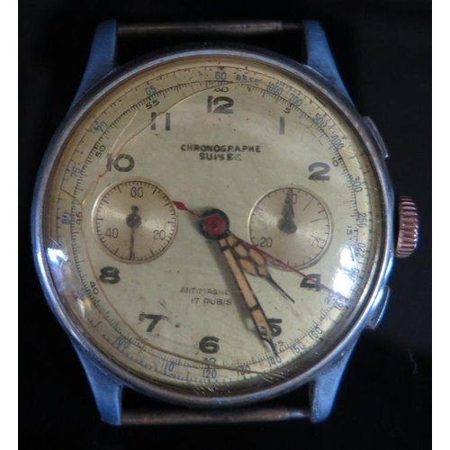 1651 - A 1950's Gent's Chronographe Suisse Steel Cased Wristwatch, caseback no. 1052. Overwound, balance wh... 