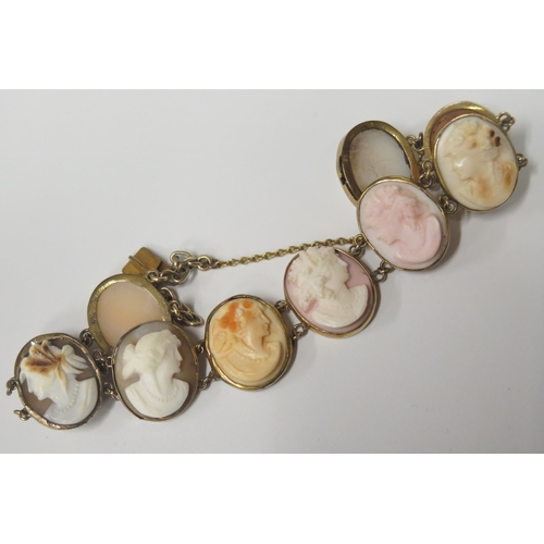 1674 - An Unmarked Gold and Shell Cameo Bracelet with antique elements, 19.8g