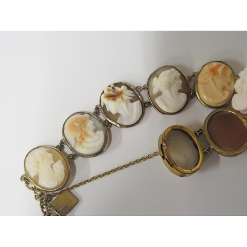 1674 - An Unmarked Gold and Shell Cameo Bracelet with antique elements, 19.8g