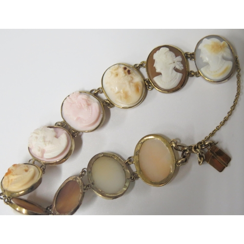 1674 - An Unmarked Gold and Shell Cameo Bracelet with antique elements, 19.8g