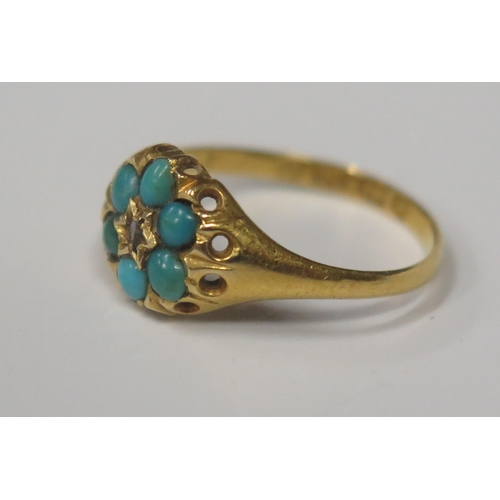 1690 - An 18ct Gold, Turquoise and Rose Cut Diamond Ring, size I.5, 1.7g