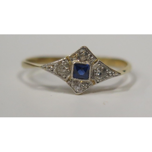 1701 - An 18ct Yellow Gold and Platinum Set Sapphire and Diamond Ring, 11.5mm spread, size N.5, 1.5g, boxed