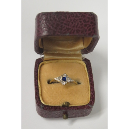 1701 - An 18ct Yellow Gold and Platinum Set Sapphire and Diamond Ring, 11.5mm spread, size N.5, 1.5g, boxed