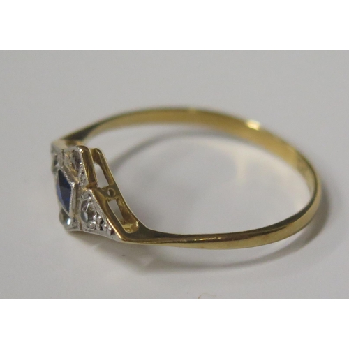 1701 - An 18ct Yellow Gold and Platinum Set Sapphire and Diamond Ring, 11.5mm spread, size N.5, 1.5g, boxed