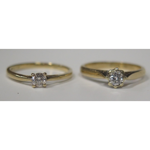 1703 - Two 9ct Gold and Diamond Solitaire Rings, 40pts total, sizes N and M.5, 3.8g