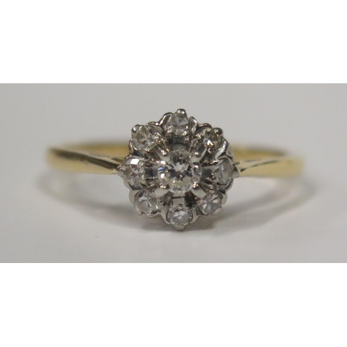 1707 - An 18ct yellow Gold and Diamond Cluster Ring, 9mm spread, size S, 3g