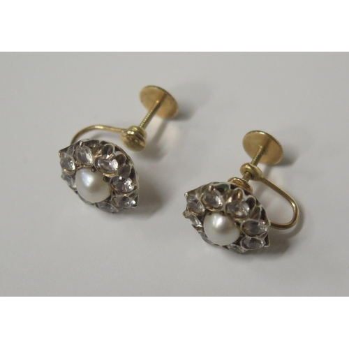 1708 - A Pair of Unmarked Gold Screw back Cluster Earrings, 12mm diam., 3.9g