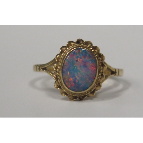 1711 - A 9ct Gold and Black opal Ring, size M, 1.9g