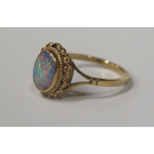 1711 - A 9ct Gold and Black opal Ring, size M, 1.9g