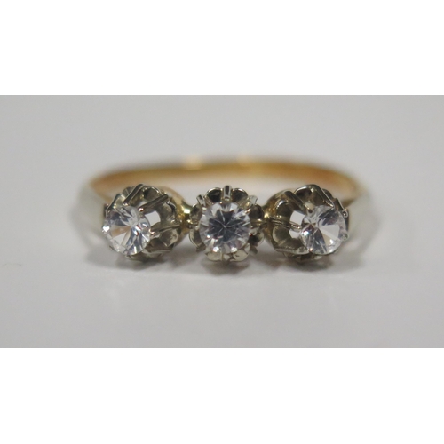 1716 - An 18ct Gold Three Stone Diamond Ring, 3mm stones, size N.5, 2g