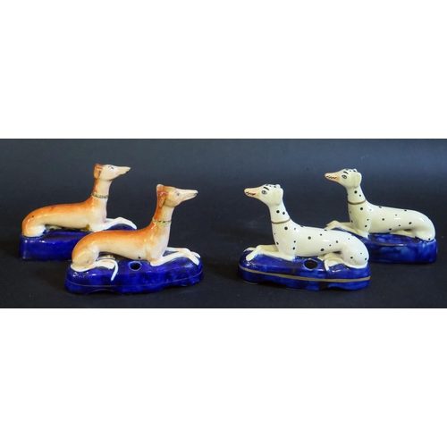 180 - Two Pair of Staffordshire Quill Pen Stands _ Dalmatians and greyhounds