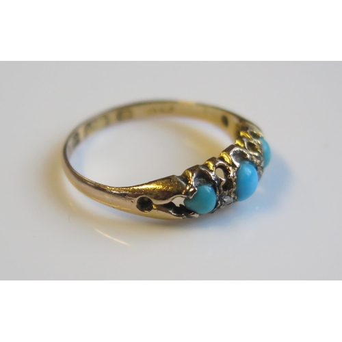 1800 - A 15ct Gold, Turquoise and Rose Cut Diamond Ring, size K.5, 1.4g. One diamond missing