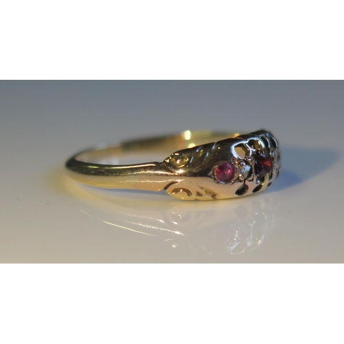 1801 - A 9ct Gold, Ruby and Rose Cut Diamond Ring, size S, 2g