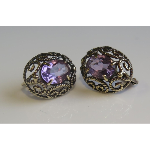 1805 - A Pair of 14ct Yellow Gold and Amethyst Earrings, 16x12mm head