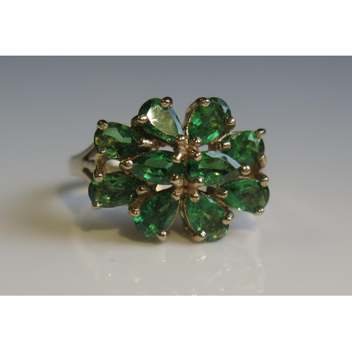 1808 - A 9ct Gold and Green Stone Cluster Ring, 16x13mm head, size L.5, 3g