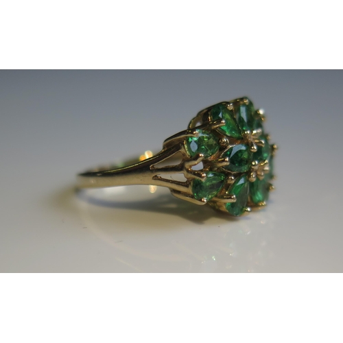 1808 - A 9ct Gold and Green Stone Cluster Ring, 16x13mm head, size L.5, 3g