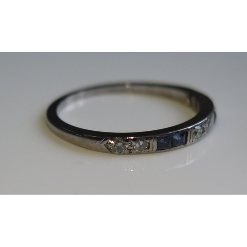 1815 - A Sapphire and Diamond Half Eternity Ring in a precious white metal setting, size P, 2.1g