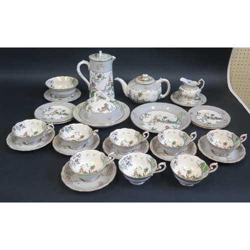 186 - A Royal Worcester Chinoiserie Decorated Tea Set for Six (spare cups) ,1926