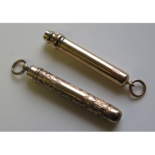 1860 - A 9ct Gold Telescopic Fob Pencil and another unmarked with chased decoration, 12.6g gross