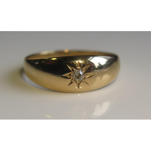 1874 - An Antique 18ct Gold and Single Stone Diamond Set Gypsy Ring, Chester 1911, size Q, 3.9g