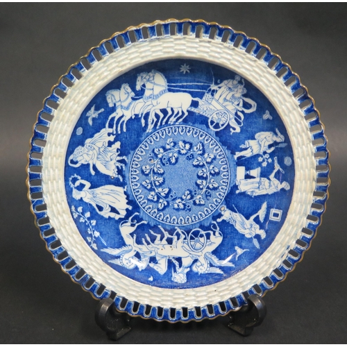 188 - An Early 19th Century Pearlware Plate decorated with chariots and classical figures and with a pierc... 