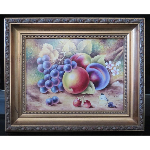 189b - Terence Nutt (former Royal Worcester painter) Ceramic Plaque decorated with fruit and a butterfly, 1... 