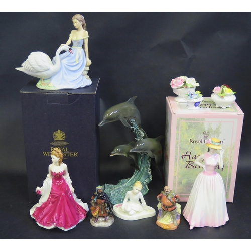 196A - A Selection of Figurines including Royal Worcester Ruby Wedding Anniversary, Goebel Serenity, Royal ... 