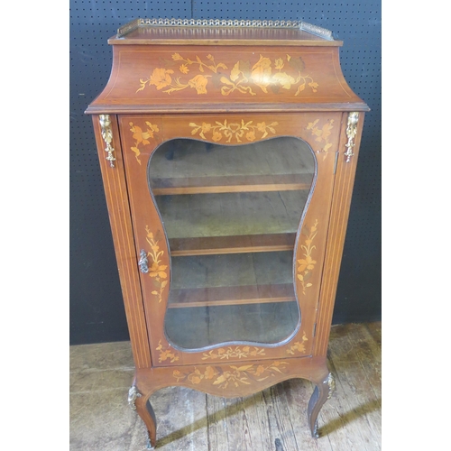 234 - Antique Marquetry Decorated Glazed Display Cabinet.  With Ormolu Mounts.  H. 126cm, W. 83cm, D. 42cm... 