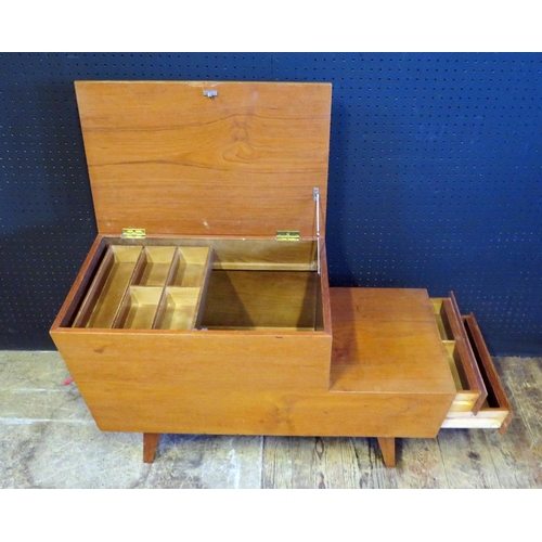 244 - Vintage Vanson Wood Storage Box Side Table.  With hinged Lid, two drawers on one end.  L. 75cm, H. 4... 