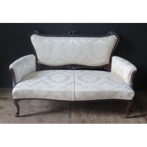 247 - Edwardian Carved Sofa and matching Arm Chair (Parlour Suite).  Nicely carved Wood Frames and matchin... 