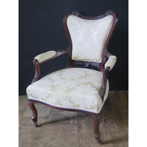 247 - Edwardian Carved Sofa and matching Arm Chair (Parlour Suite).  Nicely carved Wood Frames and matchin... 