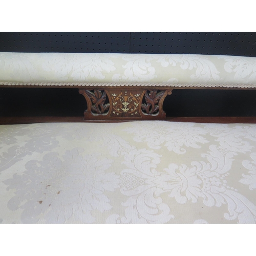 248 - Edwardian Chaise Lounge.  With carved and inlaid back panel.  Turned legs with Castors.  L. 182cm, H... 