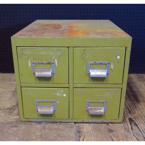 250 - Vintage Metal Four Drawer Filing Cabinet.  H. 34cm, W. 41cm, D. 52cm.