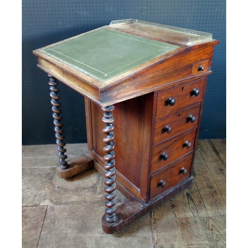 266A - A Victorian Rosewood Davenport with Barley Twist Columns. 56cm w x 59cm d x 81cm h.