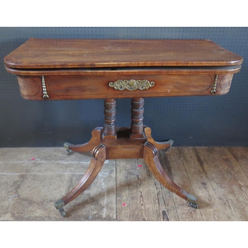 266b - A Regency Mahogany Fold Over Tea Table, 90cm w x 44cm d x 73cm h