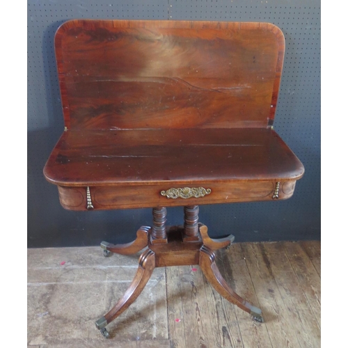 266b - A Regency Mahogany Fold Over Tea Table, 90cm w x 44cm d x 73cm h