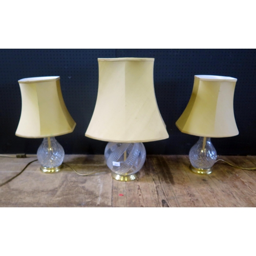 275 - Three Glass Based Electric Lamps.  Tallest with Shade, 60cm