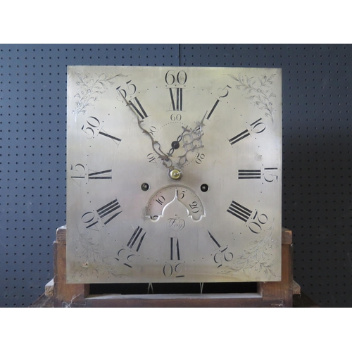 305 - Georgian Eight Day Longcase Clock by Foy (Taunton?).  Engraved Silvered Dial.  With weights and pend... 