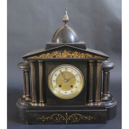 311 - A 19th Century Black Slate Mantle Clock with Hamburg American Clock Company movement, c. 40cm high