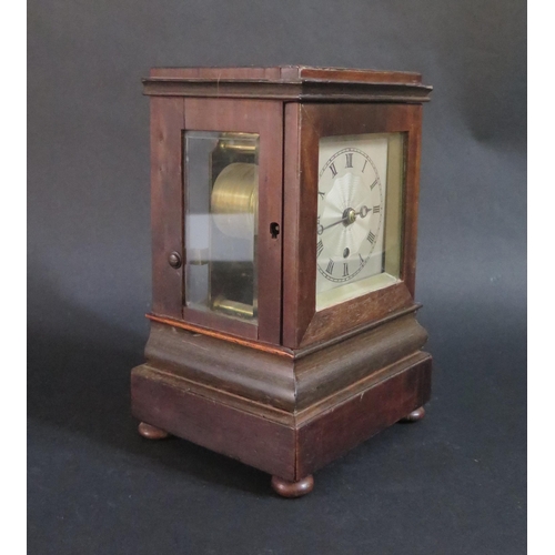316 - A 19th Century Rosewood Cased Mantel Clock.  Silvered Dial , Brass Single Fusee movement.  24cm tall... 