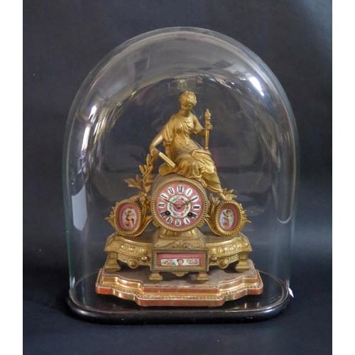 321 - French Ormolu Eight Day Striking Mantle Clock.  In the form of a  seated Lady holding Torch and Book... 