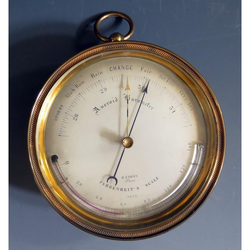 321b - Mahogany Cased Aneroid Barometer by E. J. Dent, Paris.  12.3cm diameter.  In glazed Mahogany Case, b... 