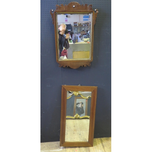 325 - Rectangular Wood Framed Mirror.  The Frame with inner and outer marquetry border.  85 x 46cm. & A Wo... 