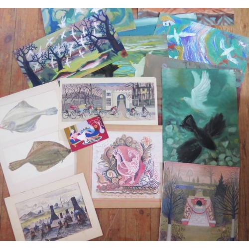 33 - A Selection of unframed Paintings by Gwendolen Jackson, including some of her flying bird theme and ... 