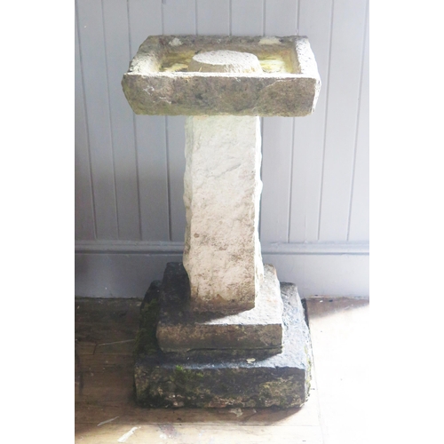 330 - Large Carved Stone Bird Bath.   85cm tall.