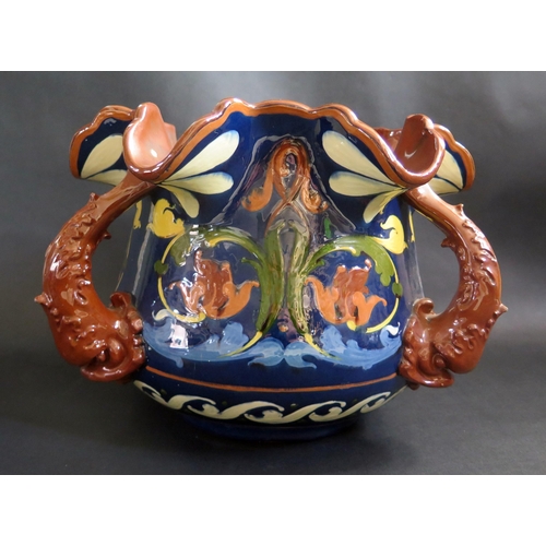 372 - A Massive West Country Longpark Pottery Jardinière with three dolphin handles, 26cm tall

**TEL BID*... 