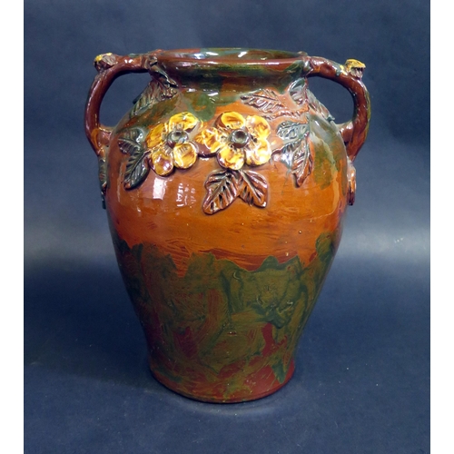 373 - A Large West Country Longpark Pottery Vase with applied relief moulded foliate work, 29cm