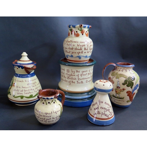 379 - A Selection of West Country Aller Vale Motto Ware Pottery including a hat pin stand