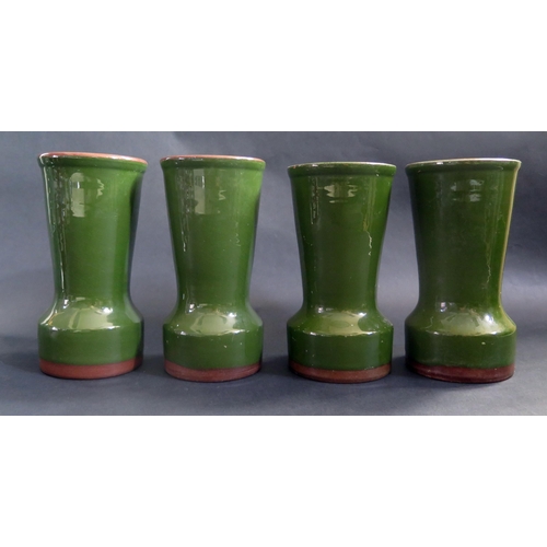 380 - A Set of Four West Country Longpark Pottery Green Glazed Vases, 22cm